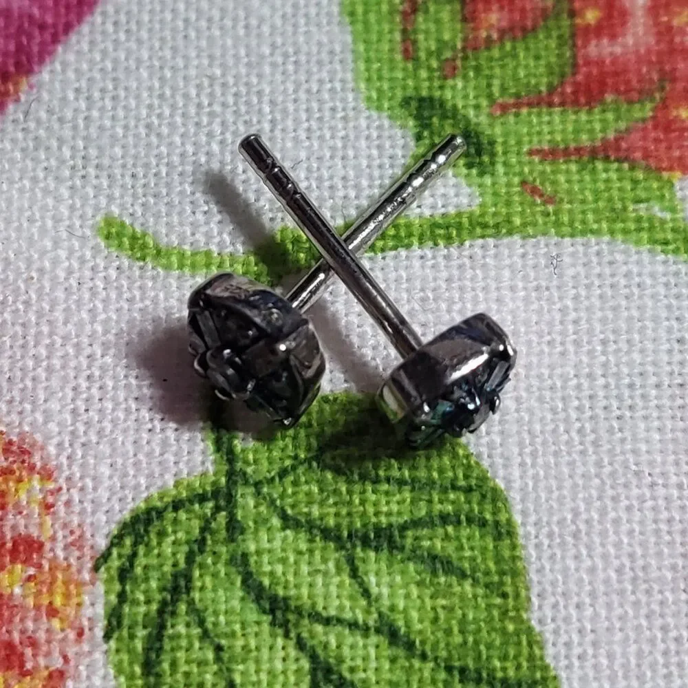 Blue Diamond Platinum/Sterling Silver Stud Earrings - Picture 3 of 7